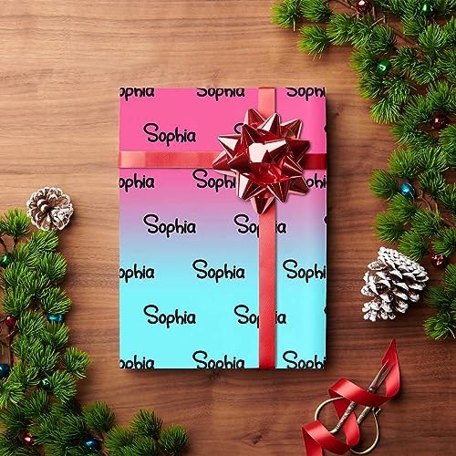 MyPupSocks Customized Name Gift Wrapping Paper, Personalized Gradient Pink And Blue Gift Wrap Paper with Logo Custom Funny Wrapping Paper Roll for Men Women Christmas 58x23 Inches 3 Rolls - Image 4
