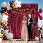 6 Packs 2x8FT Sequin Curtain Backdrop Burgundy Red Party Photo Backdrop - Image 2