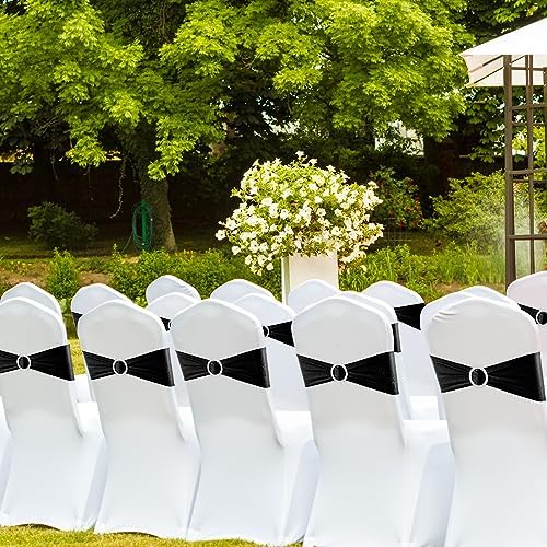 Black Chair Sashes 100 Pack Spandex Stretch Chair Band Sashes with Buckles for Folding Chairs Wedding Party Reception Baby Shower Events Banquet Decorations - Image 6
