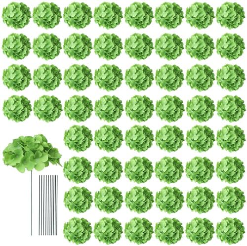 AVIVIHO 65pcs Fake Flowers Green Hydrangea Artificial Flowers Bulk (Not Squished, No Steaming Need) Silk Flowers with Stems for Wedding Decor,Home,Baby Shower,Table Centerpieces Decoration by Aviviho