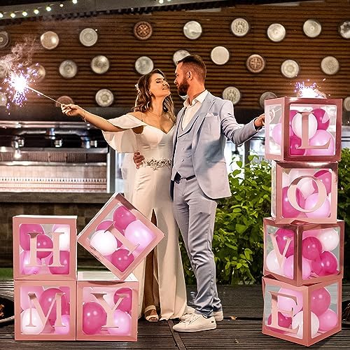 Geyee 8 Pcs Clear Balloon Box with Letters, Baby Shower, Rose Gold - Image 5