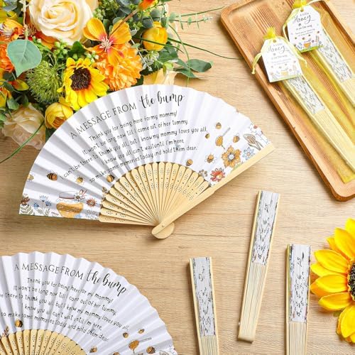 Threehoney 25 Pack Bee Baby Shower Favors with Paper Fans, Tags and Bags - Image 3