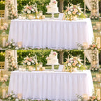leegleri 2 pk 8ft White Tulle Table Cloths for Rectangle Tables, 2-in-1 8 Foot Table Covers with Tulle Skirt,Wrinkle Free Stretchy Ruffle Tulle Table Cloths Fitted for Wedding Party Banquet Vendor by LeegleriTableSkirt