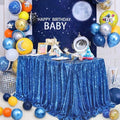 Rectangle Wedding Tablecloth Royal Blue 90x132 Inch Seamless Sequin Fabric by QueenDream