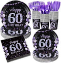 Pickmesh 400 Pcs 60th Birthday Party Supplies Purple Black Plates Serve 50 by Pickmesh