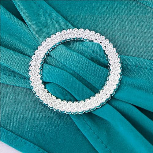 50 Pack Spandex Turquoise Chair Sashes Bows Stretch Teal Chairs Bands with Buckles Universal Elastic Chair Ties for Party Celebration Ceremony Events Wedding Decorations - Image 5