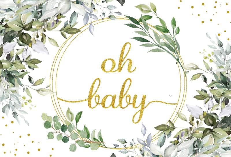 8x6ft Eucalyptus Oh Baby Shower Decorations Backdrop Green Leaves Gender Reveal Background Greenery Spring Leaf Boy Girl Baptism Party Announce Pregnancy Birthday Banner Photo Booth by ZJRBJB