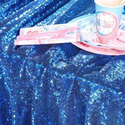 Rectangle Wedding Tablecloth Royal Blue 90x132 Inch Seamless Sequin Fabric - Image 2