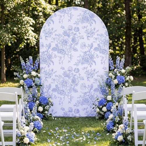 Tegeme Floral Arch Cover 7.2ft Blue Stretchy Spandex for Wedding - Image 5