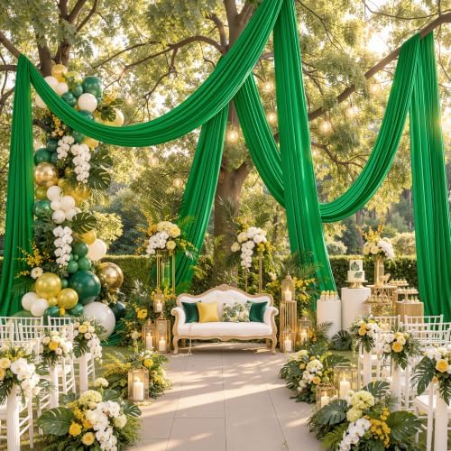 4 Panels 5ft(W) x 20ft(L) Green Ceiling Drapes for Wedding Parties by PartyVillage