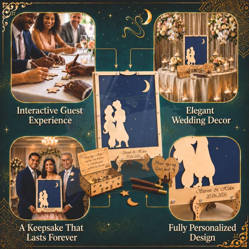 Wedding Guest Book Alternative Drop Box, Celestial Starry Night Moon Frame - Image 5