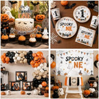 Spooky One Birthday Decorations Boy,276pcs Halloween 1st Birthday Kit Plates And Napkins Cups Banner Backdrop Tablecloth Cake Topper Balloon For First Birthday Decorations for Boy - Image 5