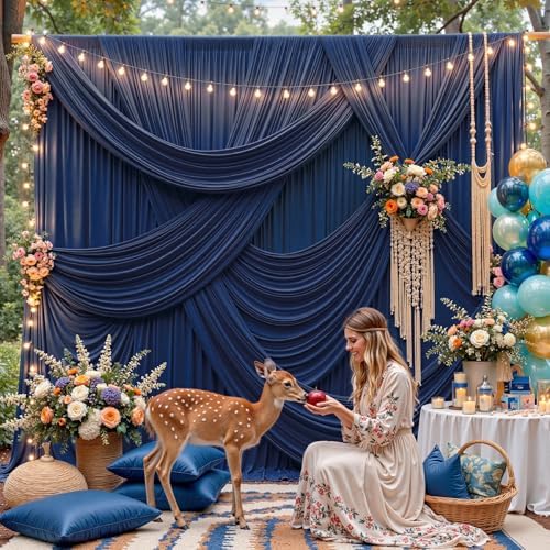 40FT x 15FT Wrinkle-Free Navy Blue Backdrop Curtains for Wedding, 8 Panels Navy Blue Fabric Photo Background Drapes for Wedding Reception, Birthday, Bridal & Baby Shower Decorations Photography - Image 4