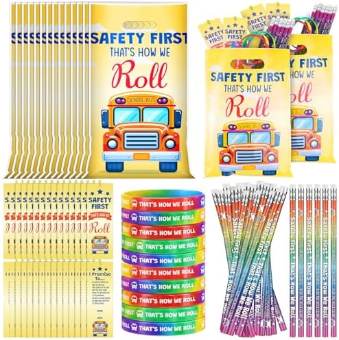 Resurhang 200 Pcs Safety First Favors, School Bus Gifts Bulk by Resurhang