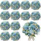 Tigeen 12 Bundles Peonies Artificial Flowers Faux Roses, Mist Blue by Tigeen