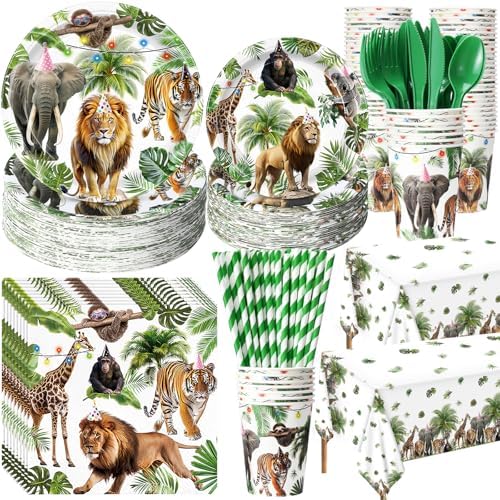 Potchen 452 Pcs Wild Animals Plates Napkins Party Supply, Green by Potchen