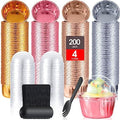 Bokon 200 Pack Cupcake Liners with Dome Lids and Spoons 3.5 oz Mini Foil Baking Cups Disposable Muffin Liners Pans Holders Containers Cupcake Wrappers for Wedding Birthday Party Individual Bakery by Bokon