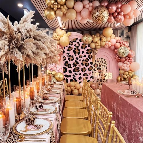 Boho Cheetah Print Balloon Arch Kit with Palm Leaf Fan Pampas Grass, 6ft Leopard Print Backdrop Cover 154 Pcs Balloon Garland, Pink Cheetah Birthday Decorations for Wedding Baby Shower Girls Women - Image 5