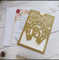 50Sets Glitter Gold Quinceanera Invitation Sweet Fifteen Party Invitation Glitter Horse DIY Laser Cut Western Wedding Cards With Blank Insert Envelope by Cylallen