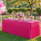 Hot Pink Polyester Table Cloths for Rectangle 8 Foot Tables, 2 Pack Wrinkle Free Tablecloths Stretchy Banquet Ruffle Fitted Table Cover Desk Skirt for Parties Wedding Birthday Baby Shower - Image 7