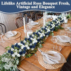 Zeyune 8 Pack Artificial Mini Navy Blue and White Roses 12 Inch Fake Flowers with Stems 80 Small 1.6 Inch Flower Heads Silk Mini Rose Bouquets for Wedding Centerpieces Bridal Bouquets Home Party Decor - Image 3