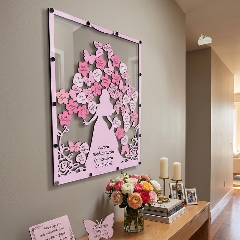 Quinceañera Guest Book Alternative, Wooden Drop Box Frame, Butterfly Chips - Image 3