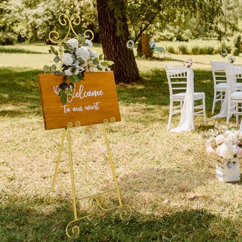 2 Pack Easel Stand for Sign, Large Adjustable Floor Easel with Chain Support, Vintage Decorative Metal Display Stand for Wedding Signs, Paintings, Artwork, Posters, Pictures, Gold - Image 6