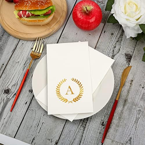 200 Pack Monogrammed Disposable Napkins Gold Foil Letter A Guest Napkins Initial Disposable Hand Paper Towels for Wedding Engagement Baby Shower Party Home Kitchen Bathroom Dinner Decorative Towels - Image 3