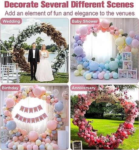 7 Ft Round Wedding Arch Stand with Metal Base, White - Image 7