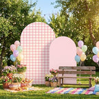 Tegeme 2 Set Gingham Arch Backdrop Cover 7.2ft 6.6ft Arch Cover, Pink - Image 5