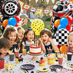 Kasyat 2 Sets Hot Car Balloon Column Stand Kit with Star Race Tire Wheels Helmets Checked Foil Balloons Race Car Arch Garland Kit for Floor for Racing Themed Birthday Party Decorations - Image 7