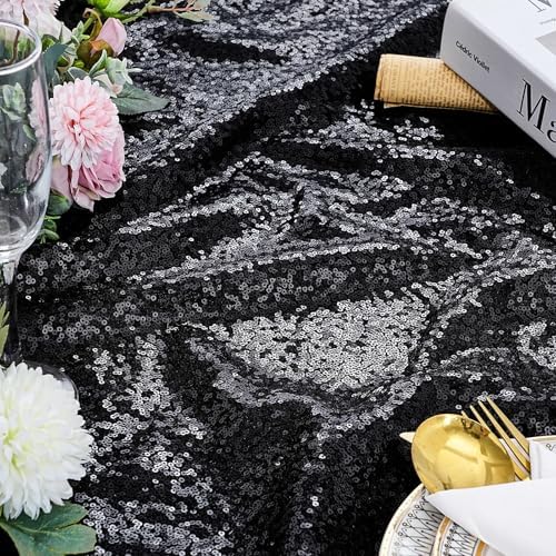 Black Party Decorations Sequin Tablecloth Glitter Overlay Drapes 90x90 Inch - Image 2