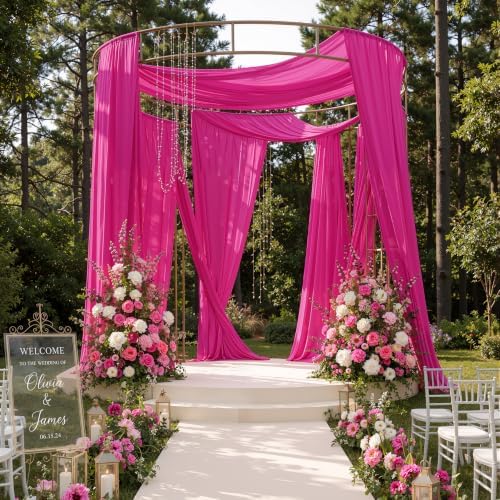 50ftx15ft Hot Pink Backdrop Curtains for Parties, Wrinkle Free Polyester Hot Pink Photo Backdrop Drapes 10 Panels 15 ft Long Back Drop Cloth for Wedding Birthday Photography Background Party by Htper