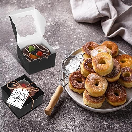 KPOSIYA 120pcs Small Cookie Boxes with Window, 4x4x2.5 Black Bakery Box - Image 2