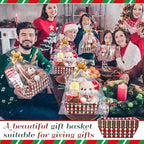Nuogo 12 Pack Christmas Basket for Gifts Empty 9.8 x 6.5 Inch Bulk Gift Baskets Empty to Fill Cardboard Trays with Basket Bags, Pull Bows for Christmas Holiday Birthday Party Gifts(Plaid Style) - Image 4