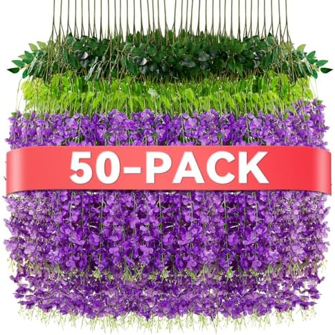 Alotiki Purple Wisteria Hanging Flowers, 50 Pack Fake Hanging Flowers by CreateABetterLife