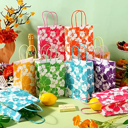 Teling 48 Pcs Hawaiian Party Favor Hibiscus Luau Paper Bags with Handles - Image 4