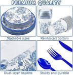 durony 350 Pieces Blue & White Floral Party Supplies 7 Inch 9 Inch Disposable Elegant Flower Paper Plates Napkins Cups Tableware Set for Wedding Baby Shower Birthday Party Chinoiserie Decor, Serve 50 - Image 3