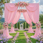 20x12ft Pink Backdrop Curtain Panels for Parties - Wrinkle Free Polyester Photo Curtain Backdrop Wedding Back Drop Fabric Drapes for Party Decorations Background for Photography - Image 3