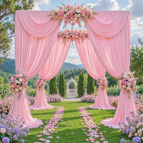 20x12ft Pink Backdrop Curtain Panels for Parties - Wrinkle Free Polyester Photo Curtain Backdrop Wedding Back Drop Fabric Drapes for Party Decorations Background for Photography - Image 3