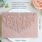 Hosmsua 50PCS Rose Gold Glitter Laser Cut Invitation Pocket, 5.12 x 7.2 Trifold Lace Floral Wedding Invitation Pockets with Envelopes for Wedding Bridal Shower Quinceanera Invite (No Inner Sheet) - Image 2