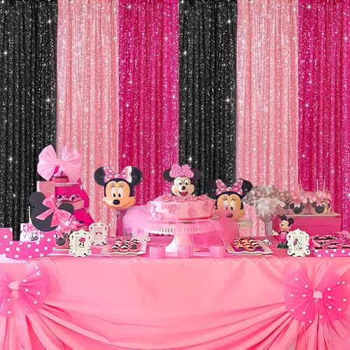 Fuchsia Sequin Backdrop Drapes 4 Panels 2FTx8FT Glitter Backdrop Curtains - Image 2