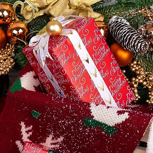 WRAPAHOLIC 30 Inch Jumbo Reversible Red Christmas Wrapping Paper - 30 Inch x 100 Feet Jumbo Roll Merry Christmas and Solid Red Wrapping Paper for Holiday, Party Celebration - Image 6