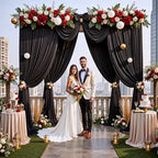 20ftx12ft Wrinkle Free Black Backdrop Curtains for Parties, 4 Panels 5x12FT Long Silky Polyester Black Photo Backdrop Drapes Back Drop Cloth for Wedding Birthday Photography Background Decor - Image 5