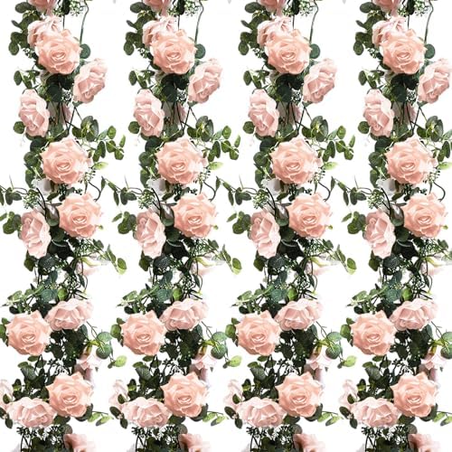 Riceshoot 4 Pcs 26 ft Artificial Flower Garland Eucalyptus,Pink by Zuqqaaoor