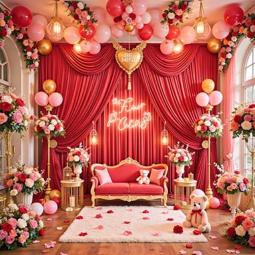 20ftx12ft Wrinkle Free Red Backdrop Curtains for Parties, 4 Panels 12FT Long Silky Red Photo Backdrop Drapes Back Drop Cloth for Wedding Birthday Photography Background Decor - Image 6
