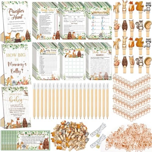 Sherr 476 Pcs Woodland Animal Green Baby Shower Games, 6 Activity Sets by Sherr