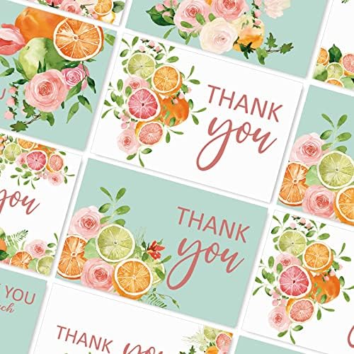 AnyDesign 36 Set Orange Floral Thank You Cards Watercolor Fruit Flower Greeting Cards with Envelopes Stickers Spring Summer Blank Note Cards for Baby Shower Wedding Birthday Party (Pack of 2) - Image 7