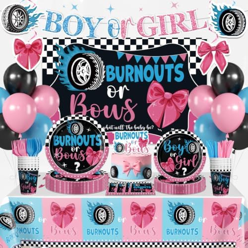 Xynic 145pcs Burnouts or Bows Gender Reveal Decorations, Serves 20 by Unknown