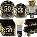 Funnymoom 452 Pcs 50th Birthday Decorations for Men, Black and Gold 50th Birthday Paper Plates Cups Napkins Tablecloth Cutlery Straws for Men Women 50 Year Old Party Supplies for 50 Guests by Funnymoom